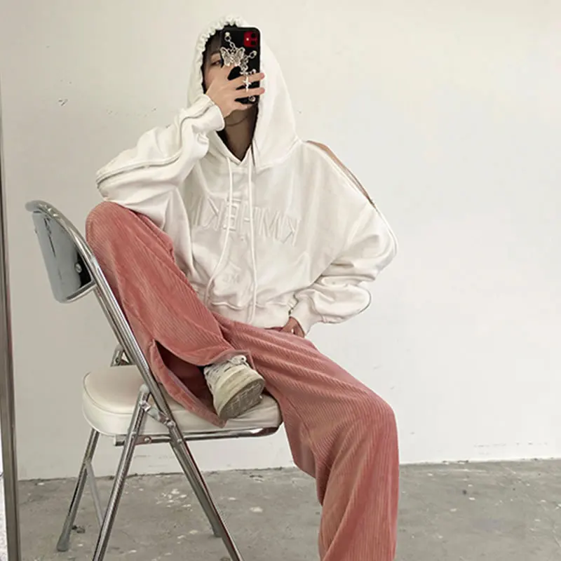 

XITAO Embroidery Hoodies Fashion Women Full Sleeve Off Shoulder Small Fresh Pleated 2021 Spring Autumn Loose Sweatshirt ZY5436