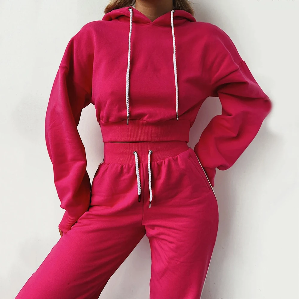 

Fashion Casual Tracksuit Women Sport 2 Pieces Set Lace Up Slim Pullover Hoodies And Pants Suit Jogging Suit Autumn Winter Outfit