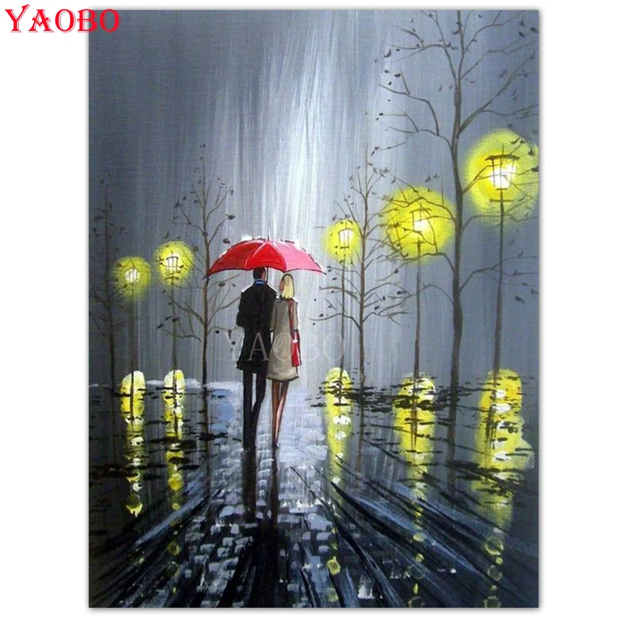 

Уличный пейзаж, алмазная живопись, абстрактная живопись, 5d Алмазная мозаика, вышивка, пара зонтиков, 3d полный квадратный круглый декор,