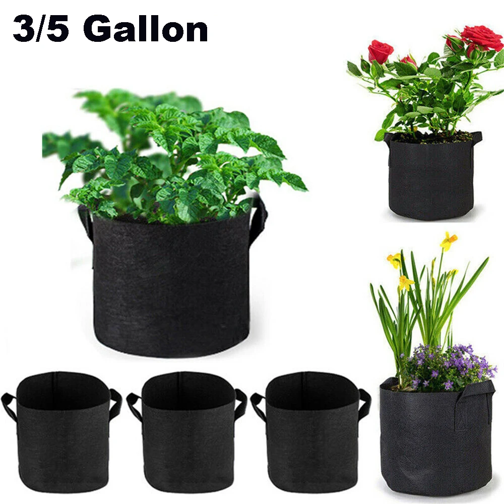 

5PCS 3/5 Gallon Fabric Potato Grow Bags Tomato Plant Garden Vegetable Planter Container Pot Vegetable Gardening Fabric Grow Pot