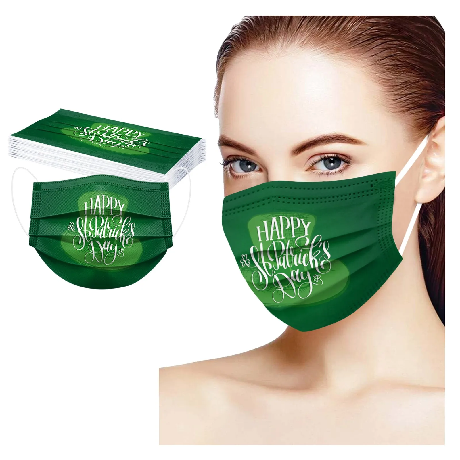 

10pcs Adult St. Patrick' Day Disposable Face Mask 3 Ply Earloop pm2.5 Masks Mascarillas Health Care Breathable Face Mask
