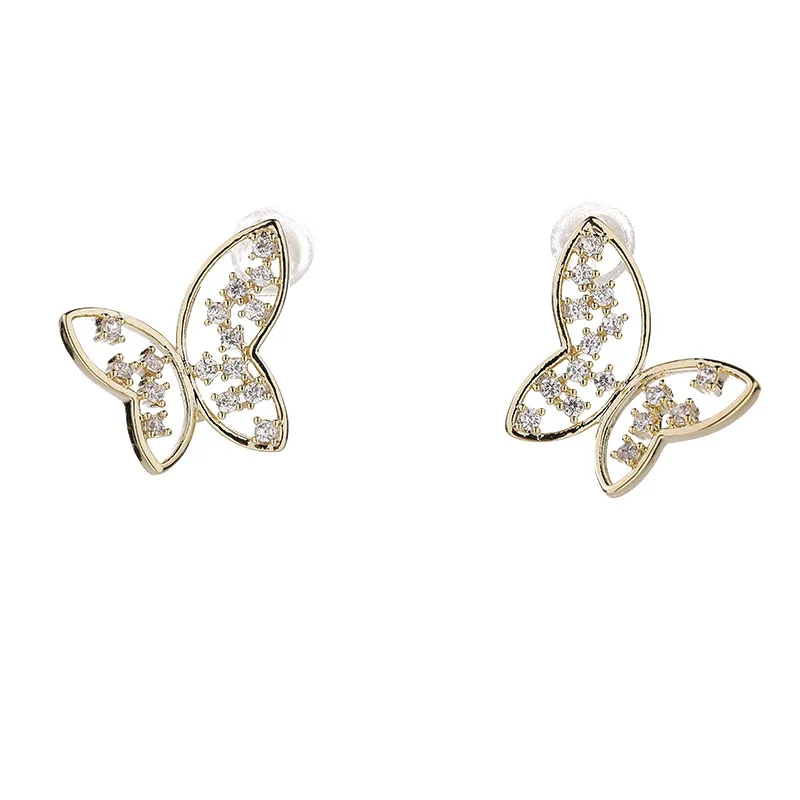 

Fashion Simple Hollow Out Butterfly Stud Earring Elegant Women Inlay Zircon Gold Color Earring Trend Charm Lady Cocktail Jewelry