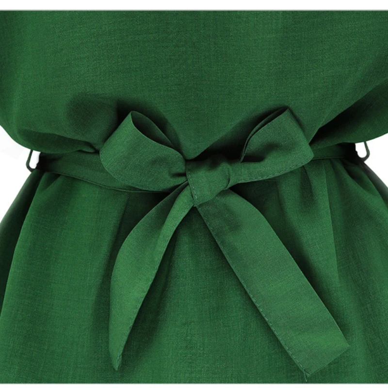 

Cotton and linen V-neck T-shirt women's plus size 2021 summer new Korean version of the bat shirt loose waist tie casual top