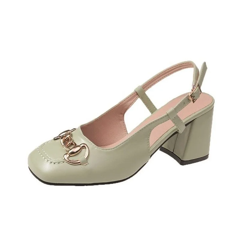 

Women's Sandals 2021 New Summer Shoes Leather Pumps Women Shoes Casual Metal On Heels Women High Heels Office Lady Work Shoes