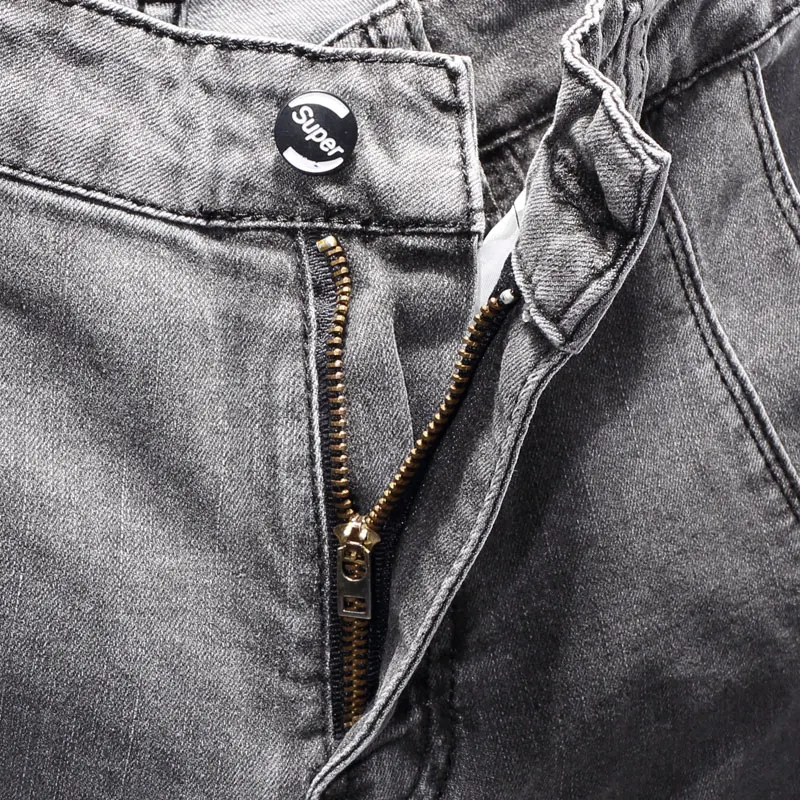 Newly Streetwear Fashion Men Jeans Retro Gray Elastic Slim Fit Vintage Designer Jeans Men Korean Style Casual Denim Pencil Pants