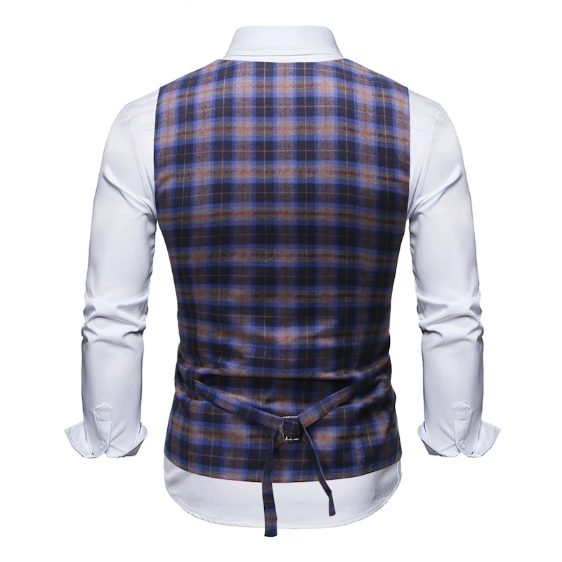 Мужской классический жилет в клетку приталенный двубортный деловой свадебный