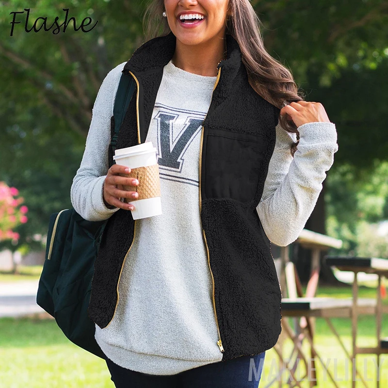 

Autumn Winter Sleeveless Jacket Women Plush Zipper Coat Female Casual Jacket Vest For Women 2021 Solid Ladies Fashion Outwear