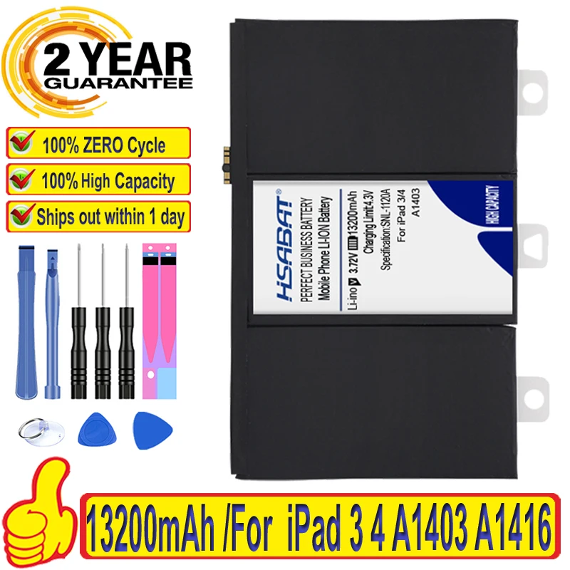 100% Оригинальный аккумулятор HSABAT 13200 мАч для iPad 3 4 iPad3 A1458 A1403 A1416 A1430 A1433 A1459 A1460