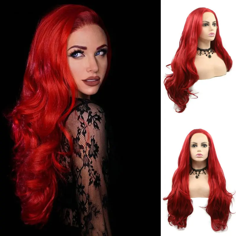 Sylvia Bright Red/Pink/Purple/Green Synthetic Lace Front Wigs for Women Drag Queen Long Heat Resistant Fiber