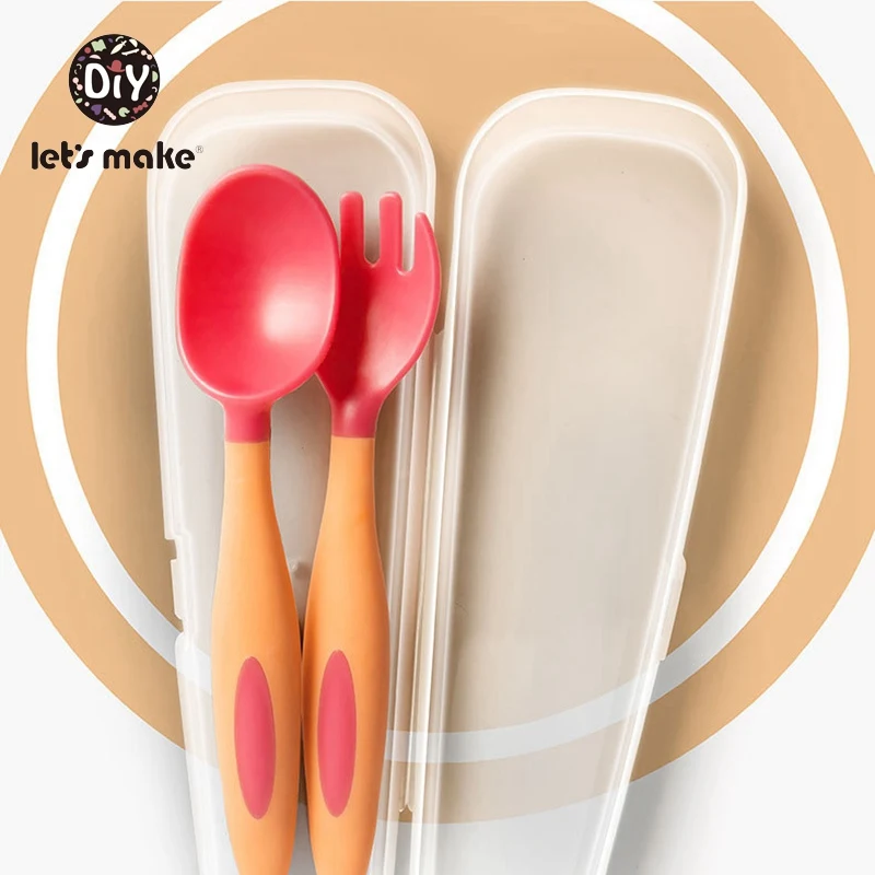 Сгибаемый детский набор ложка и вилка 2 шт. с коробкой для хранения гибкая посуда