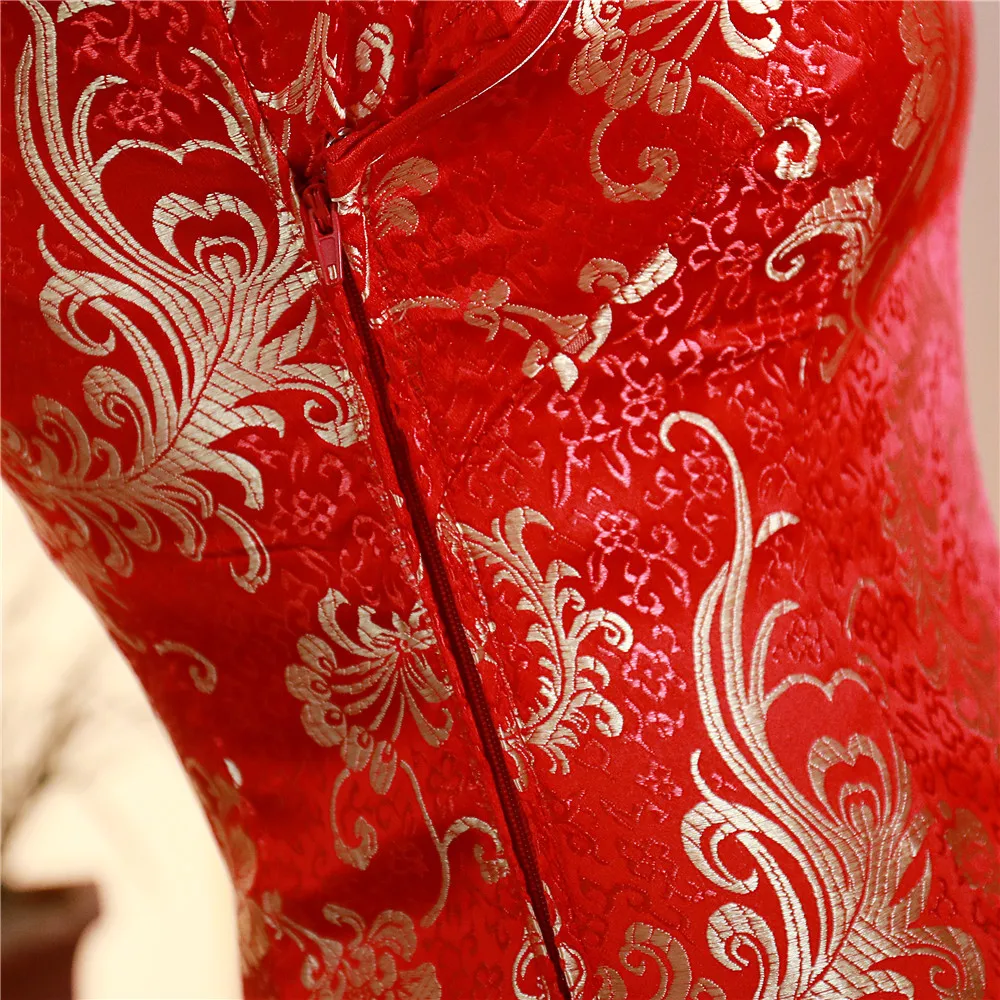 

Mandarin Collar Mini Chinese Style Dress For Lady Oversize 3XL Qipao Female Vintage Button Short Cheongsam Evening Party Gown