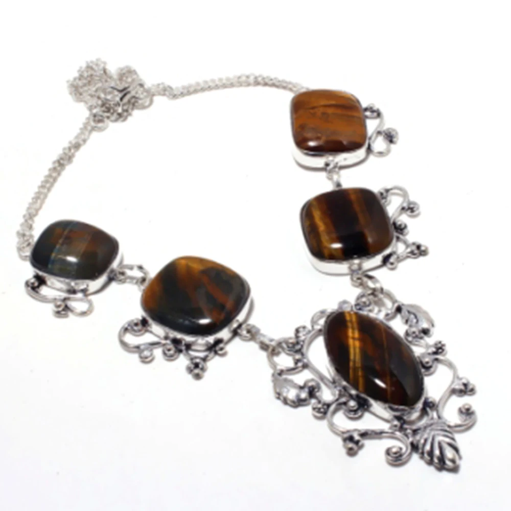 

Tiger Eye Necklace Silver Overlay over Copper, 50 cm, N4151