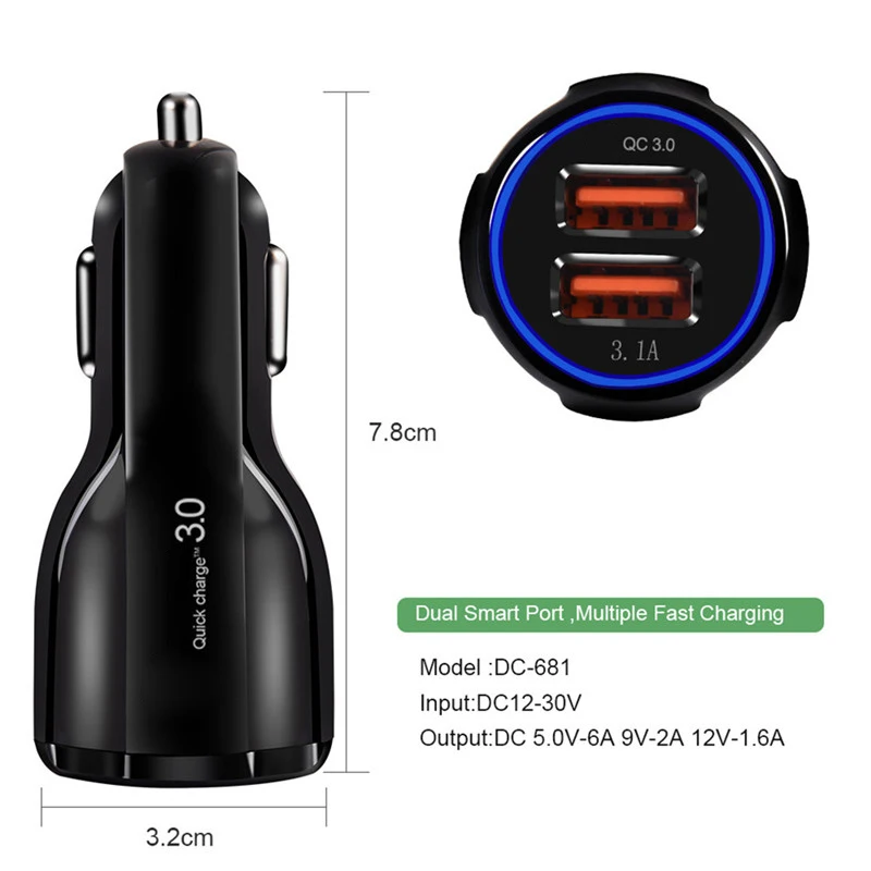 ROCK QC 3 0 USB Автомобильное зарядное устройство Quick Charge 2 порта двойное быстрое