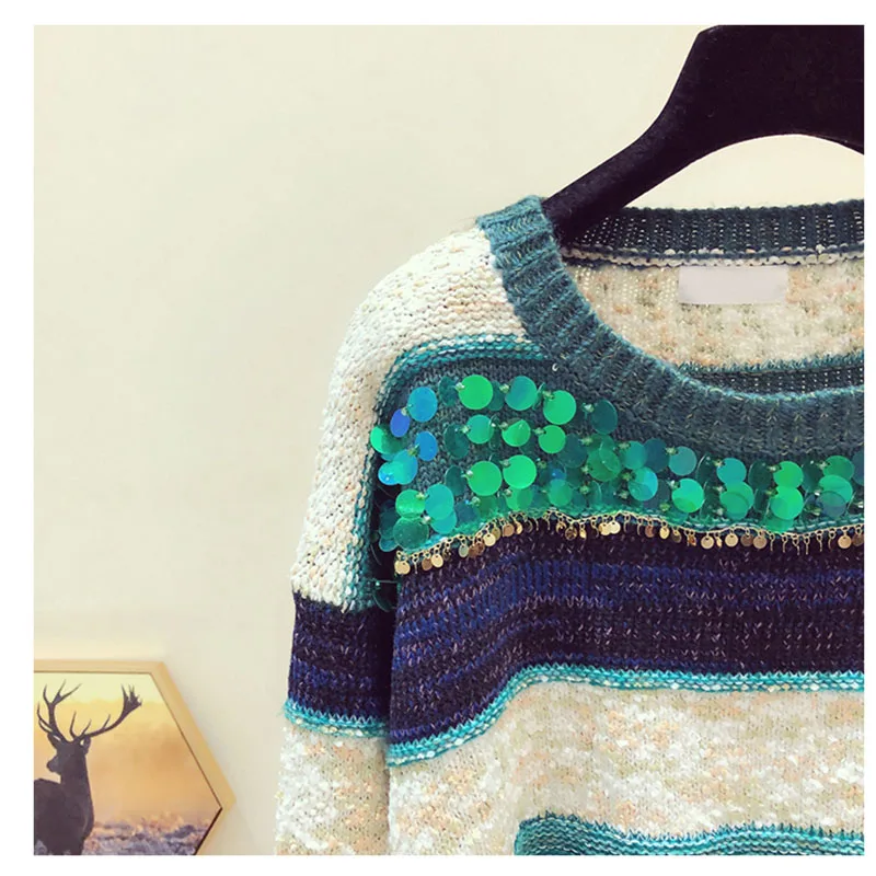 Блестящие топы Женский Базовый стиль повседневный Блестящий пуловер в радужную