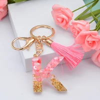 26 letter pink gold gradient tassel keychain daily car mirror bag pendant decoration alphabet ring holder