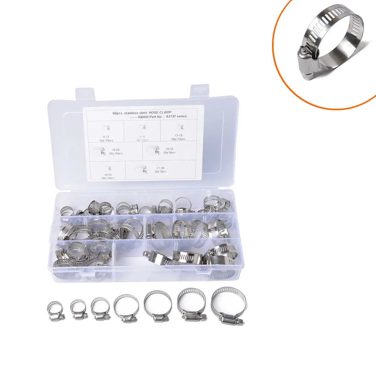 

60 шт., зажим для шланга из нержавеющей стали, 6-38 мм