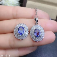 kjjeaxcmy fine jewelry natural tanzanite 925 sterling silver women pendant necklace chain ring set support test classic