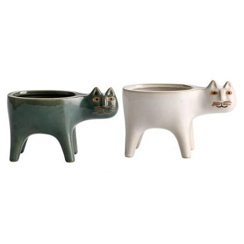 

Цветочный горшок с изображением кошки, керамический горшок с животными, кактус, суккуленты, Цветочная композиция в горшке, зеленый и белый ц...