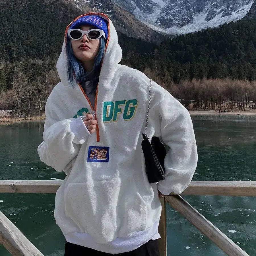 

Retro Letter Embroidery White Sweatshirt Women Thick Winter Tops 2021 New Hip Hop Streetwear Oversized Crewneck Plus Size Hoodie