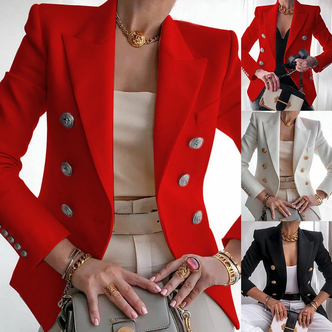 

Blazer Women Office Jacket Double Breasted Harajuku Blazer Slim Fitting Female Blazer 2021 Coat Office Ladies Outfit