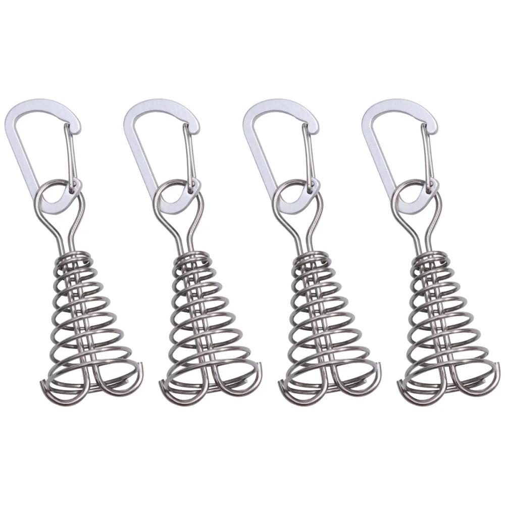 

4pcs Tent Wind Spring Wind Rope Buckle Outdoor Camping High Strength Steel Rope Buckle Tent Fixed Buckle Spring Hook Buckle for