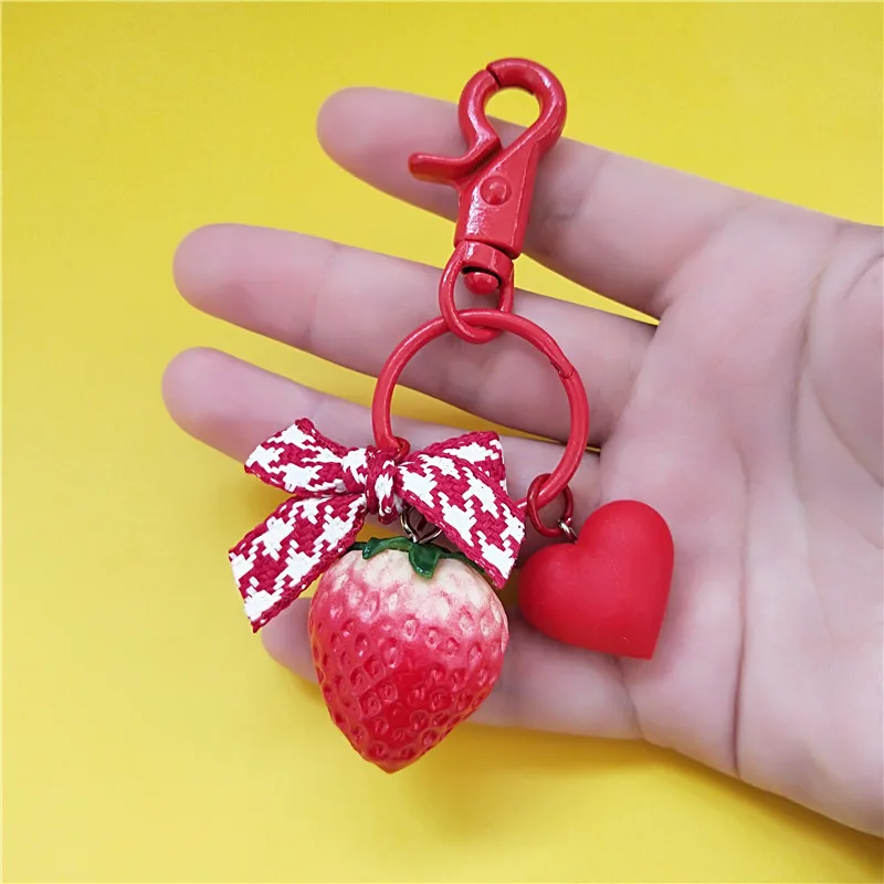 Милый клубничный красный сердце лук-брелок Подарочный Брелок для ключей женщин