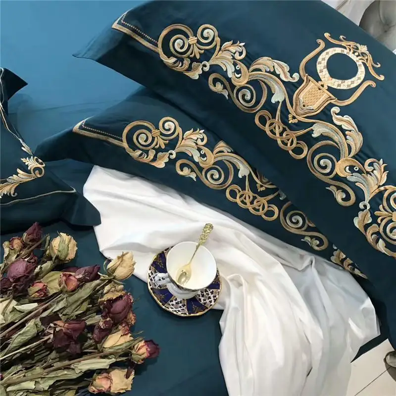 

Luxury Green Egyptian Cotton Embroidered Wedding Bedding sets Queen King Size Duvet Cover oriental Bed sheet set Pillowcase