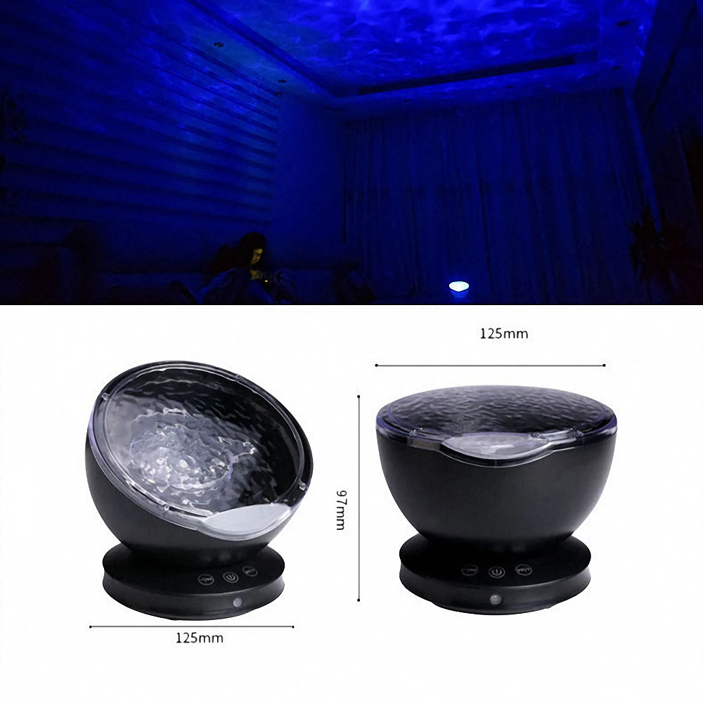 

Sky Ocean Wave Projector Built-in Mini Music Player 7 Color Changing LED Romantic Night Light with USB Adjustable Wall Mount