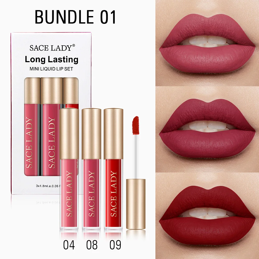 

3 Colors Set Waterproof Lip Glaze Non Stick Cup Long Lasting Kiss Proof Mini Lip Gloss Moisturizing Matte Liquid Lipstick Makeup
