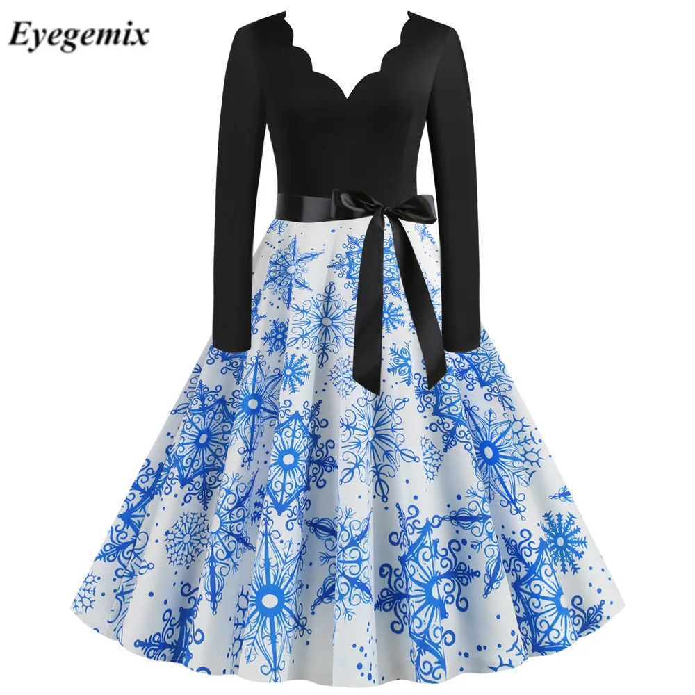 Красные большие качели печати рождественское платье женская зимняя