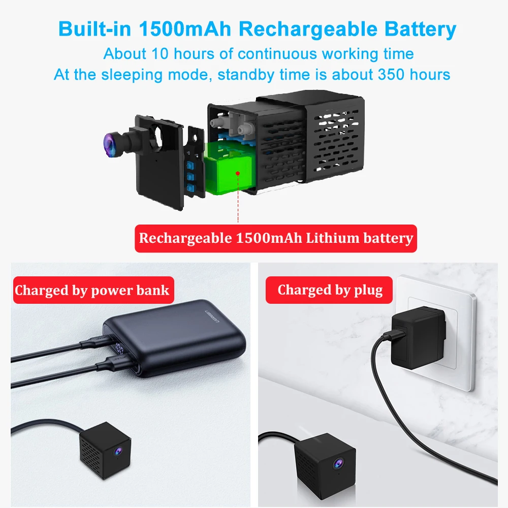 Мини Wi Fi камера Vstarcam 1080P с ИИ датчиком присутствия 1500 мАч аккумуляторная IP