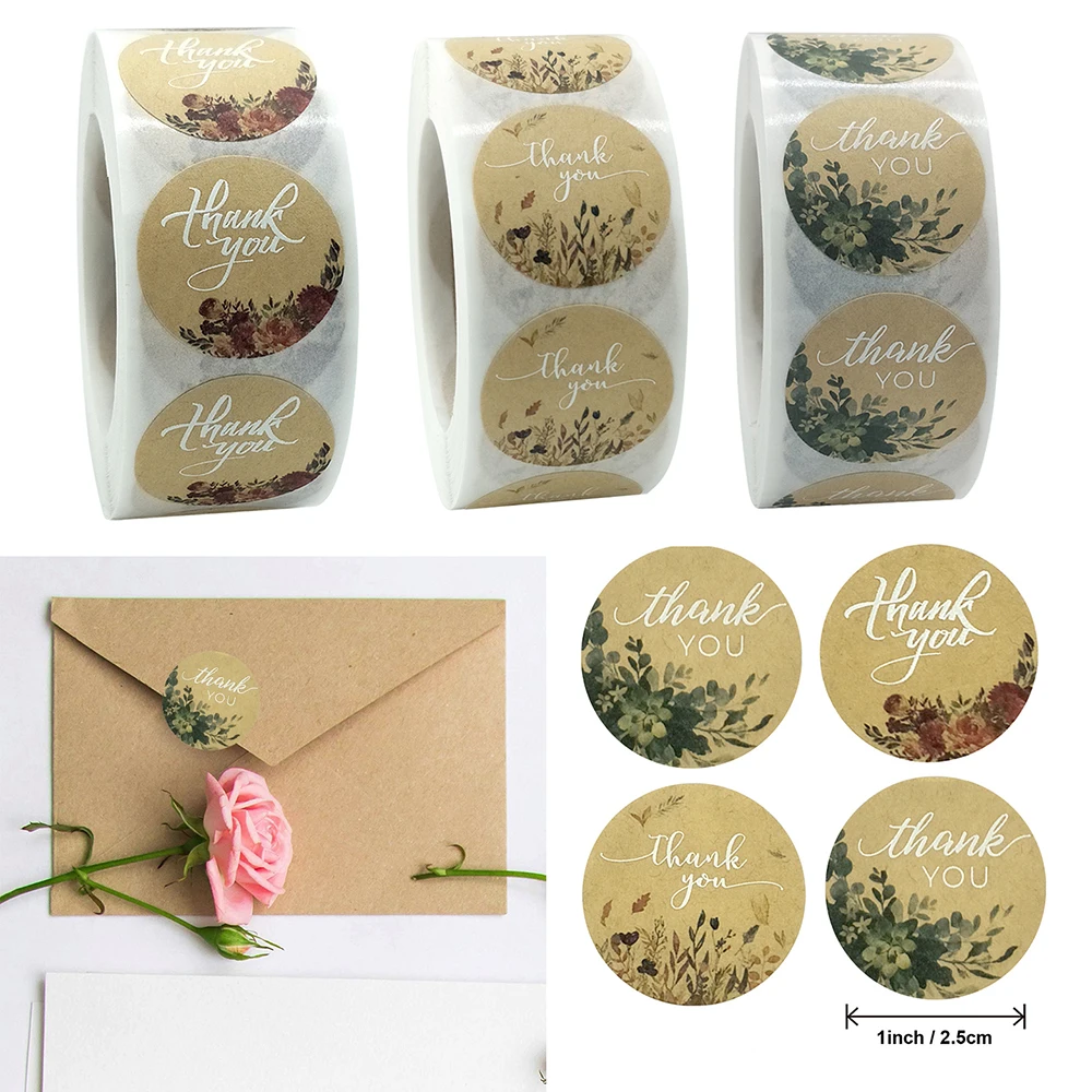 

500 шт 2,5 см цветочный круглый стикер, крафт-бумага, Подарочная коробка/сумка, этикетка для скрапбукинга, сделай сам, декоративная наклейка