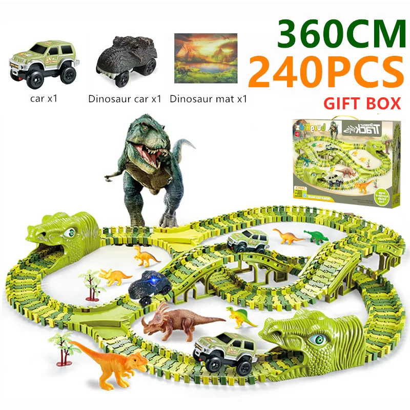 

Hot Railway Magic Track Toy dinosaurs track Flexible Racing car with dinosaur mat Model cars Children's Toys For Christmas gift