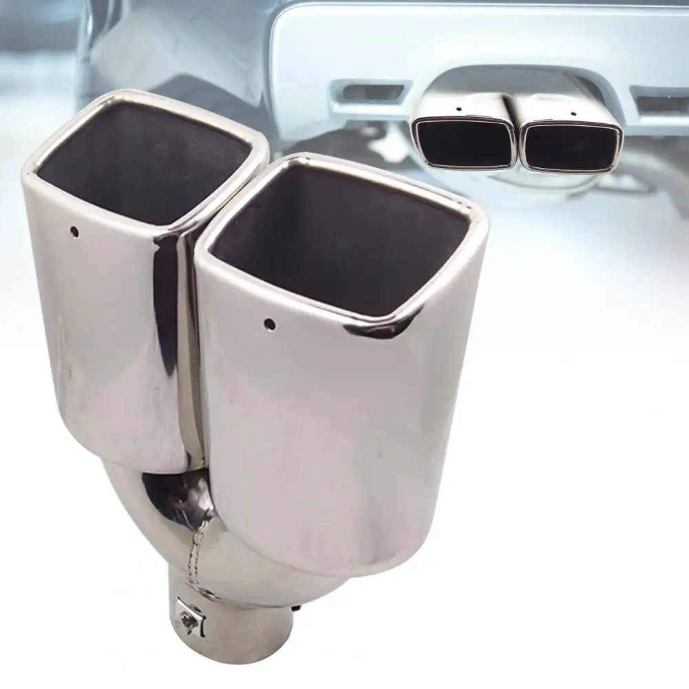 

Useful Silver Color Dual Outlet Dual Outlet Square Mouth Tail Throat for Silence Exhaust Pipe Muffler Exhaust Silencer
