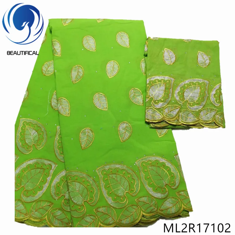 Красивая африканская хлопчатобумажная кружевная ткань с вышивкой в виде листьев