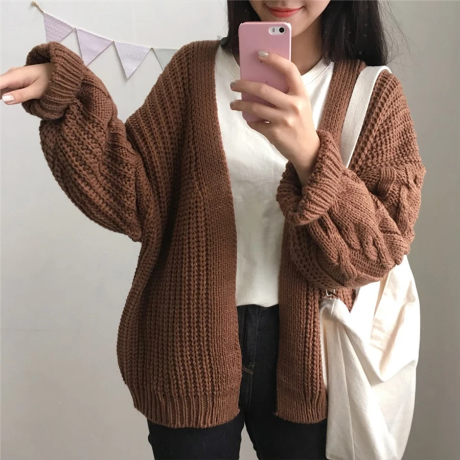 DICLOUD New Autumn Knit Sweater Women Fashion Harajuku Loose Warm Cardigan College Casual Long Sleeve Winter Coat |