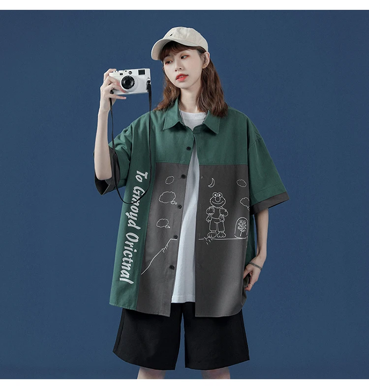 

2021 Oversize Shirt Retro Japanese Top Loose Korean Style Design Sense Niche Summer Short-sleeved Plus Size Women's Clothing