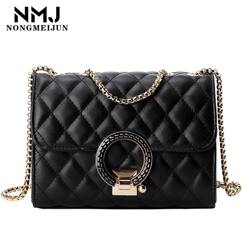 

Women's Shoulder Bag Fashion Chain Crossbody Bag 2021 Lattice Suture PU Leather Designer Female Handbag Round Buckle Evening Bag