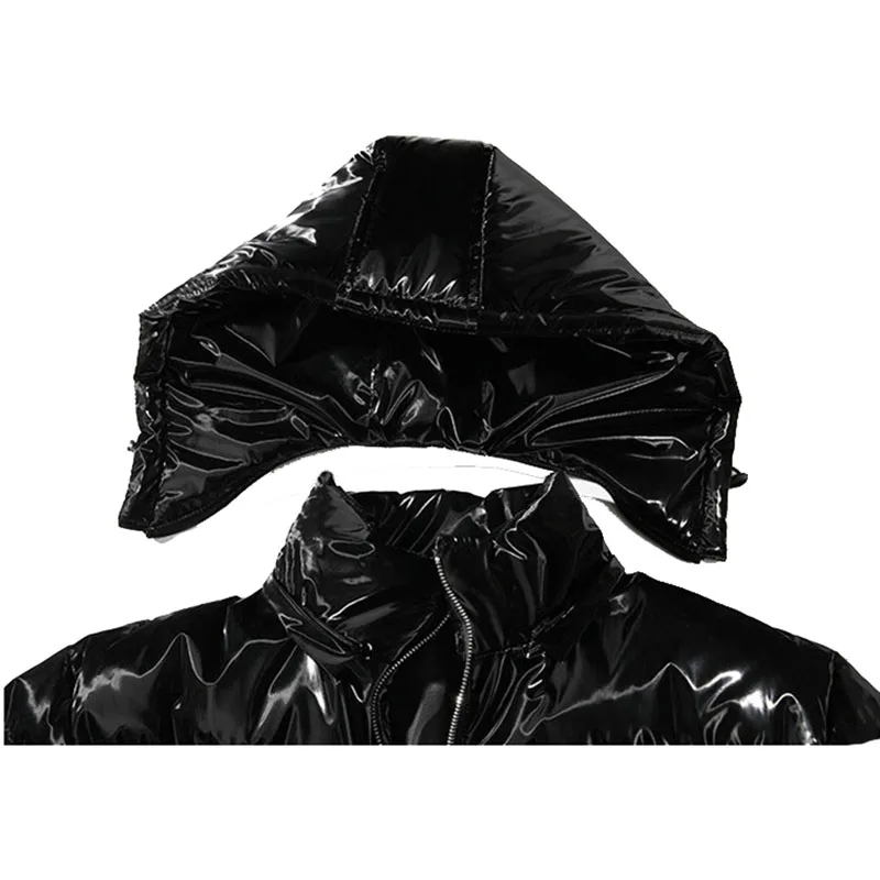 

Men Shiny Parkas Jackets Winter Hooded Long Coat Warm Silver Outwears Men Clothing Streetwears Male Windbreaker Jacket LA153