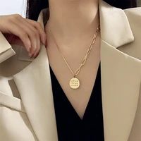 hip hop retro fashion women necklace ins style simple cool circular geometric pendant collarbone chain do old accessories