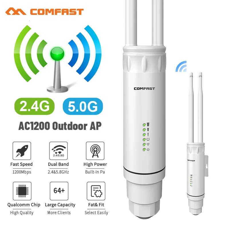 New High Power Ac1200 Outdoor Wireless Wifi Repeater Ap/Wifi Router 1200mbps Dual Dand 2.4g+5ghz Long Range Extender Poe