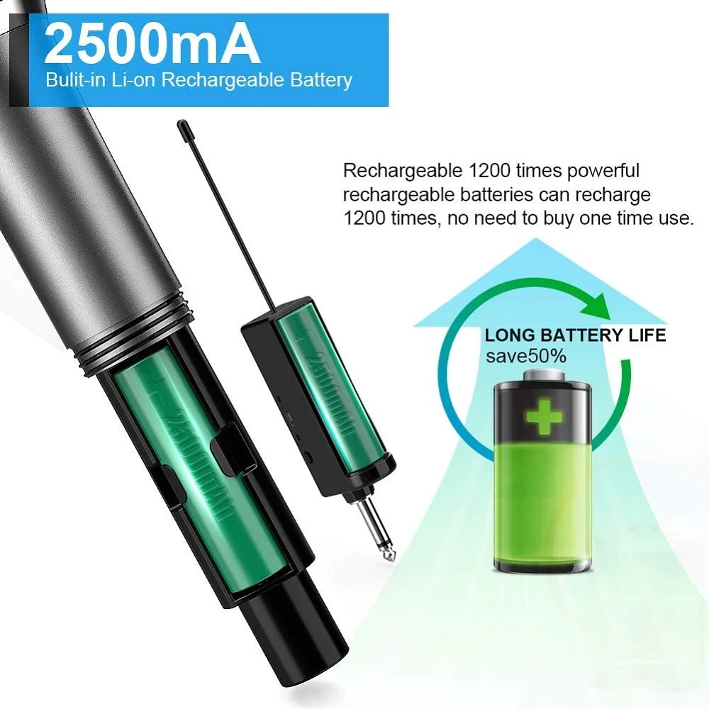 Беспроводной микрофон UHF с перезаряжаемой литиевой батареей профессиональный