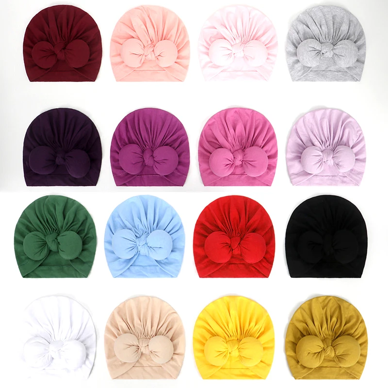 

2021 New Baby Hat Cute Knot Bow Baby Girl Hat Soft Cotton Baby Turban Beanie Newborn Infant Baby Cap Bonnet Hair Accessories