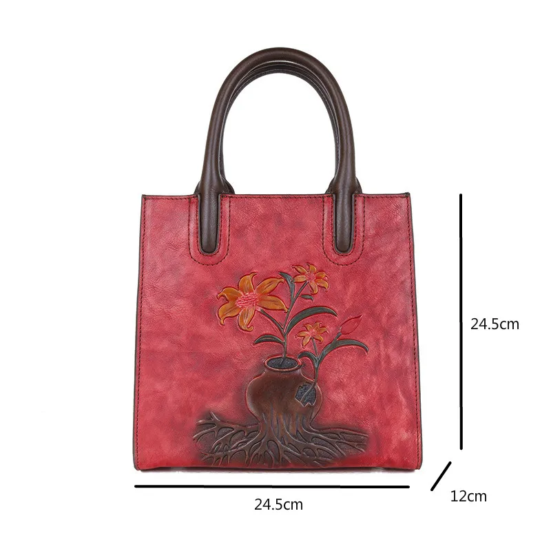 

Bestform Retro Casual Tote Luxury Handbags Women 2020 New Genuine Leather Handmade Embossing Large Capacity Shoulder Bags