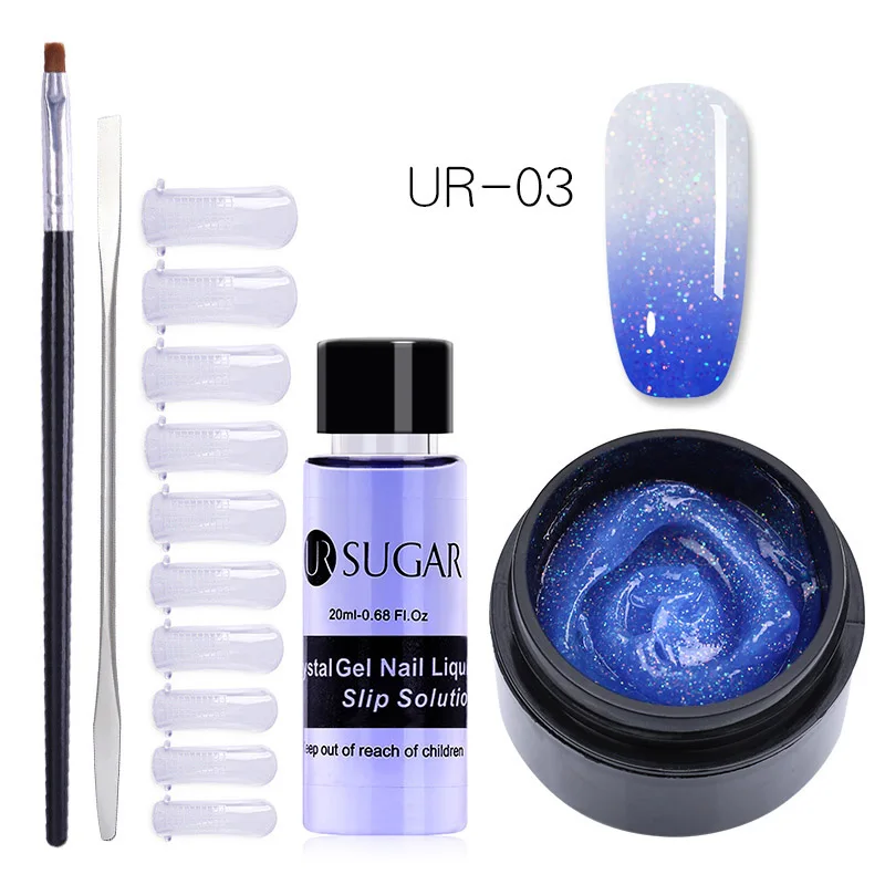 5Pcs set 3 UR SUGAR 15 мл голографический Блестящий Быстрый строительный поли набор для маникюра гель-лаком тепловой поли гель продлевающий половой акт лак кончик ногтей строительный УФ-гель - Цвет: 5Pcs set 3