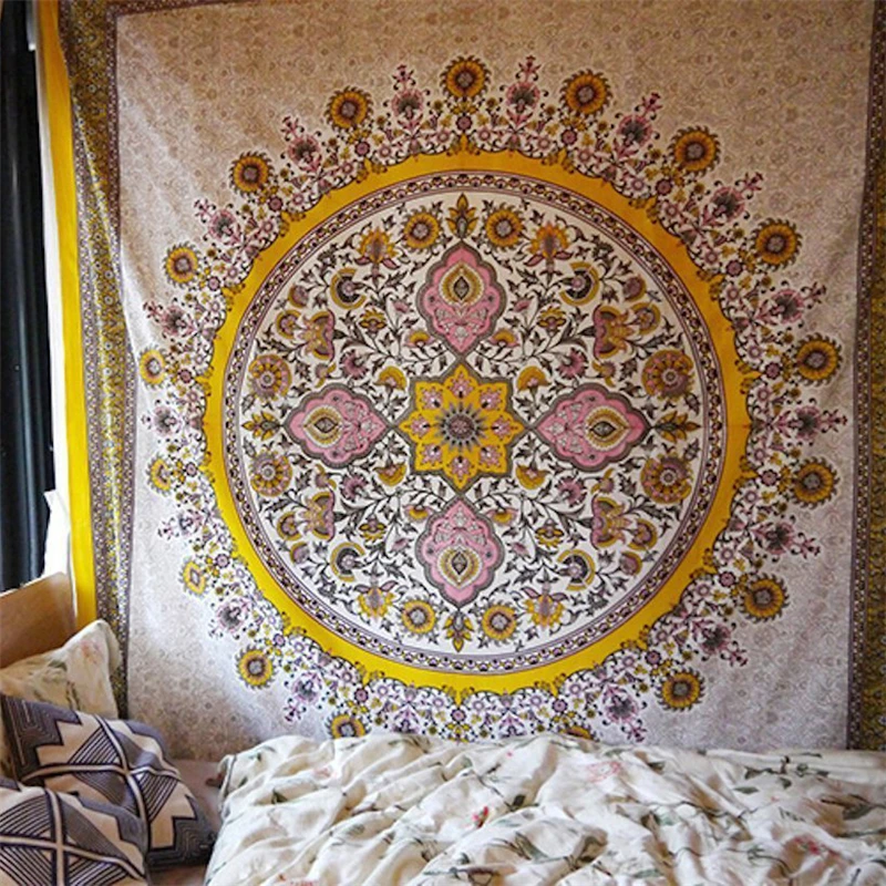 

India Mandala Tapestry Macrame Wall Hanging Hippie Boho Decor Wall Cloth Tapestries Leaves Floral Psychedelic Tapestry World Map