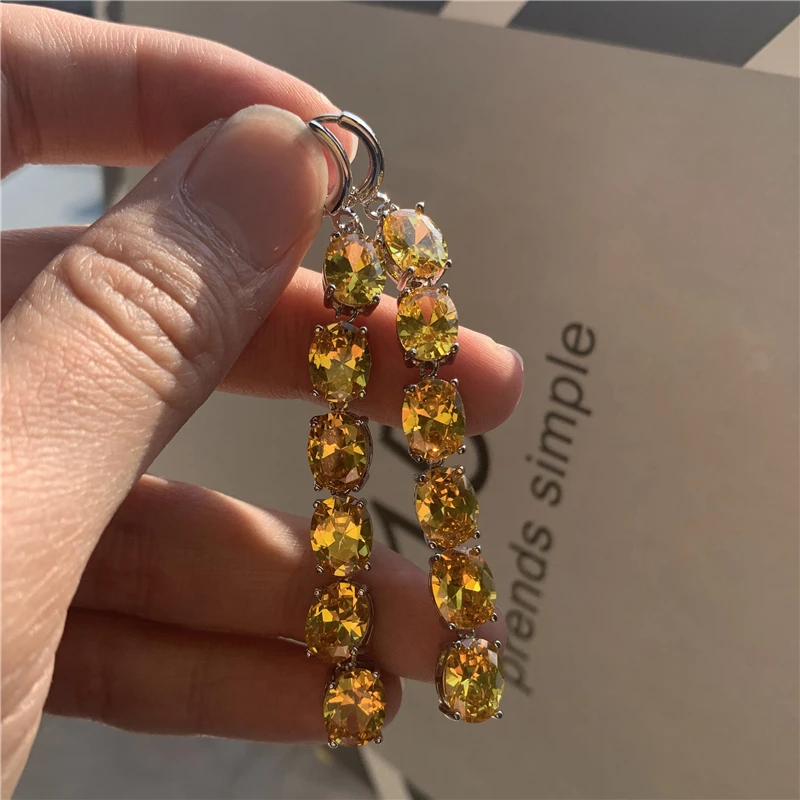 

Vintage Female White Crystal Hoop Earrings Big Rose Gold Silver Color Earrings For Women Oval Zircon Wedding Earrings Jewelry