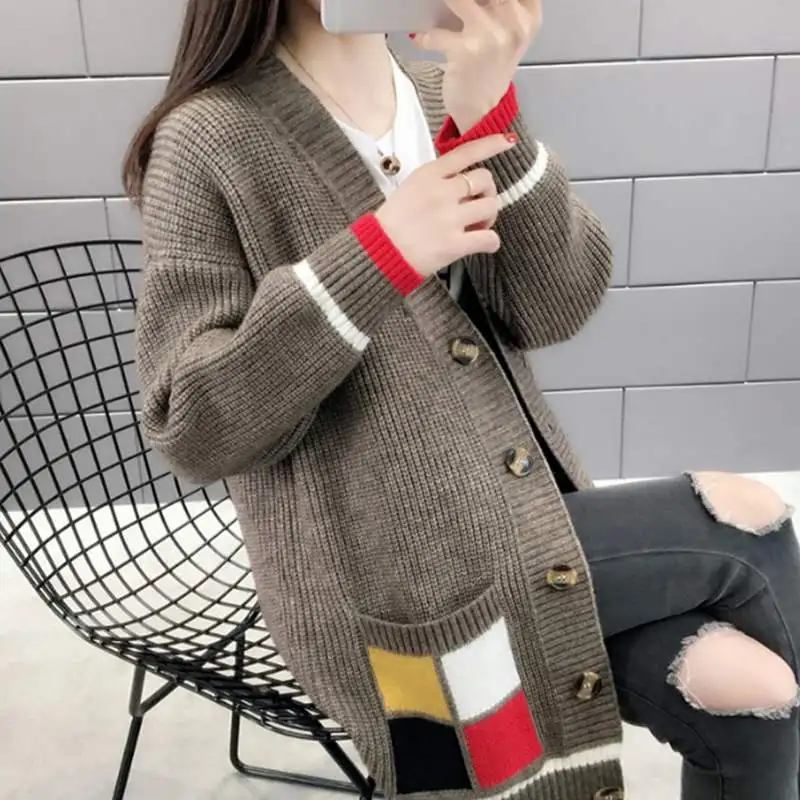 

Women Sweater Cardigans Single Breasted Knitted Cardigans Korean Long Sleeve Loose Winter Clothes Women Sweater Tops