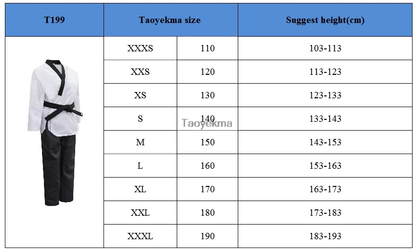 

Taoyekma Professional Martial Arts Set Adult Kids Children Taekwondo uniform Approved Taekwondo Training Dobok Clothes 110-190cm