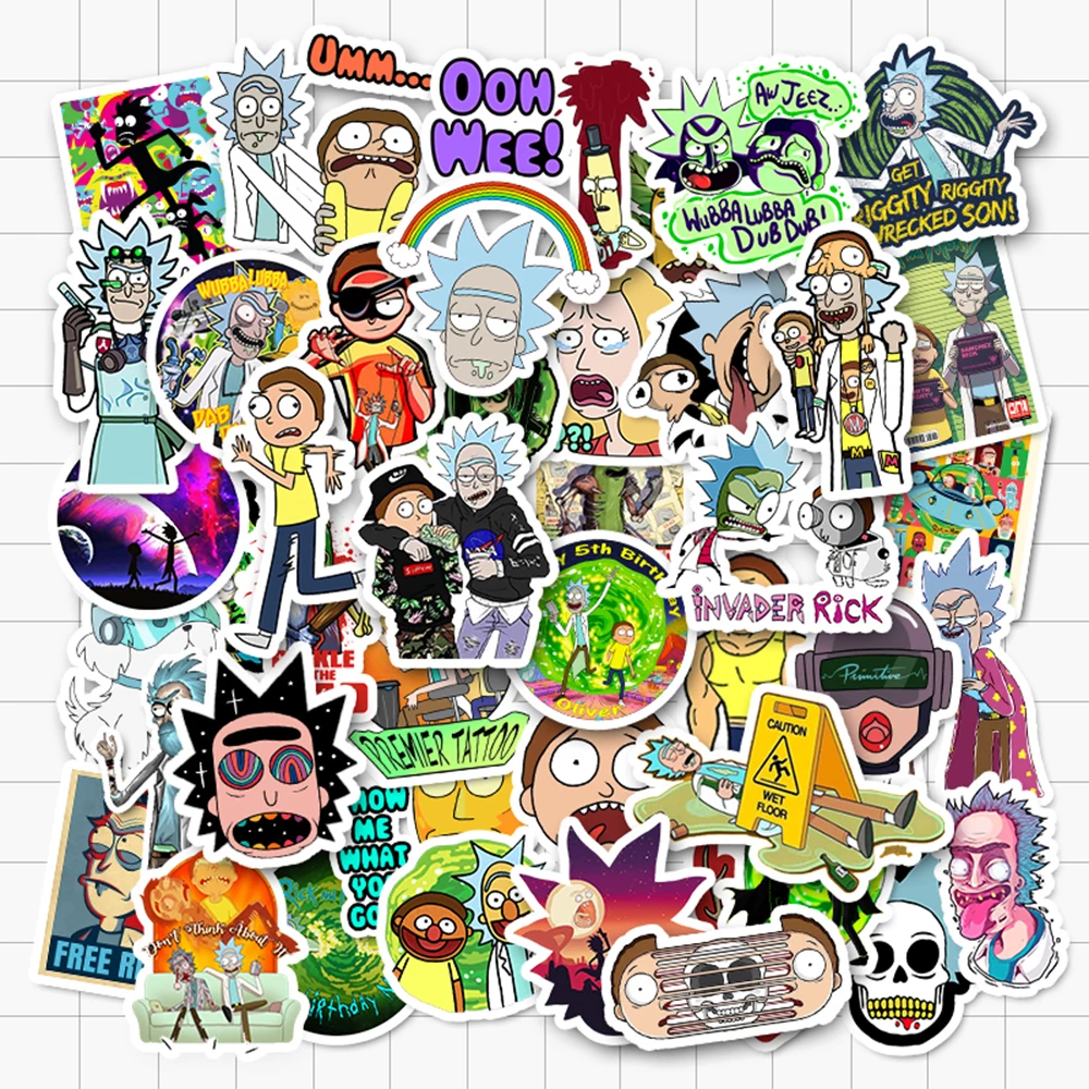 VANMAXX 50/85 Pieces Cartoon Rick and Morty Stickers Waterproof Vinyl Decal for Laptop Helmet Bicycle Luggage Toy Car Stickers - Цвет: 50 pieces